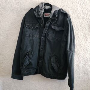 Women's Black And Gray Levi Hooded Field Jacket Size XL